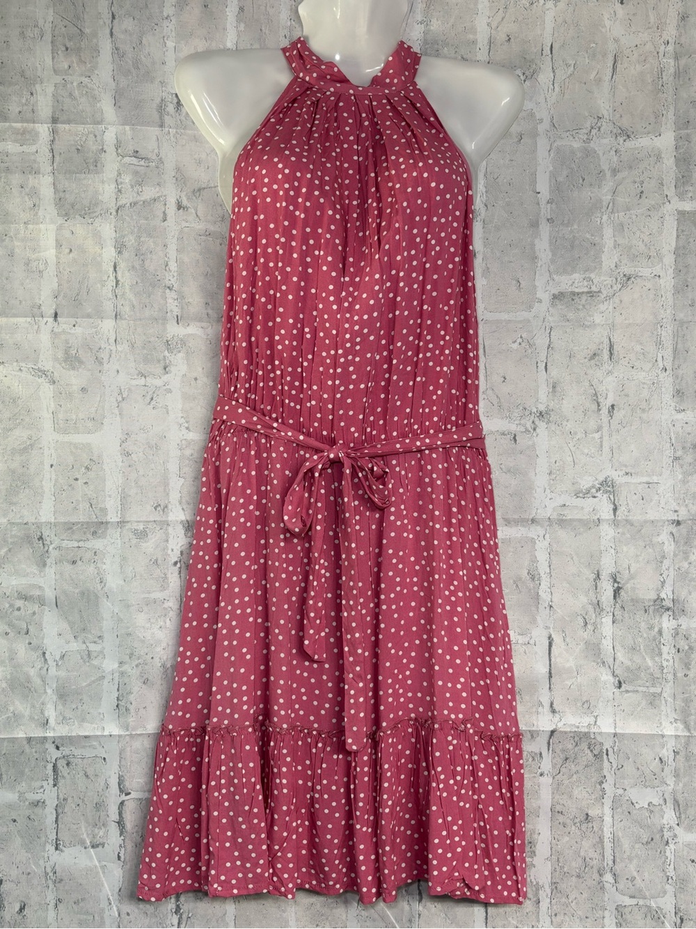 BTFBM NWT Halter Midi Dress Pink Polka Dot